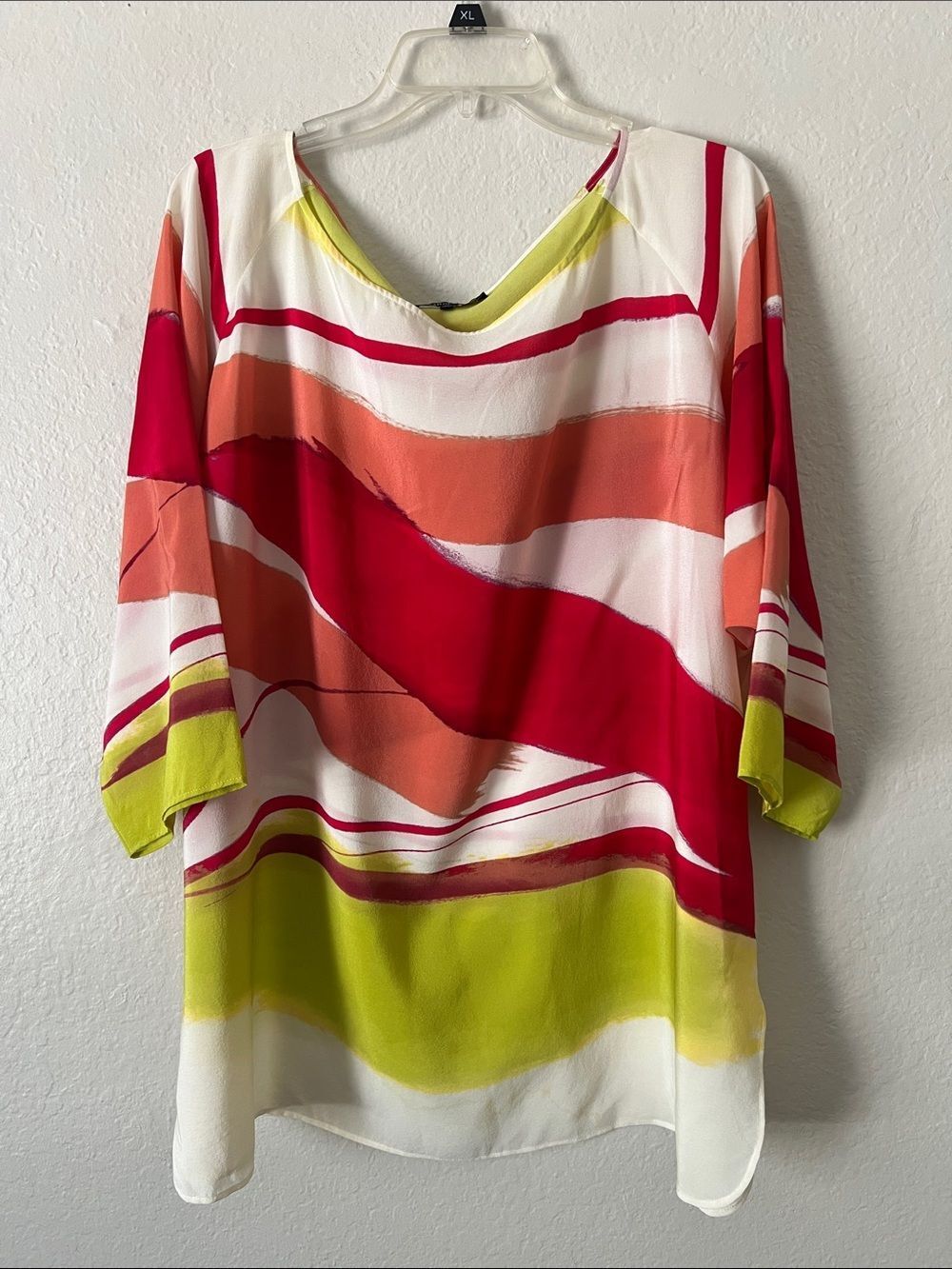 Like New! LAFAYETTE 148 100% Silk Boat Neck Blouse Multicolor Size XL